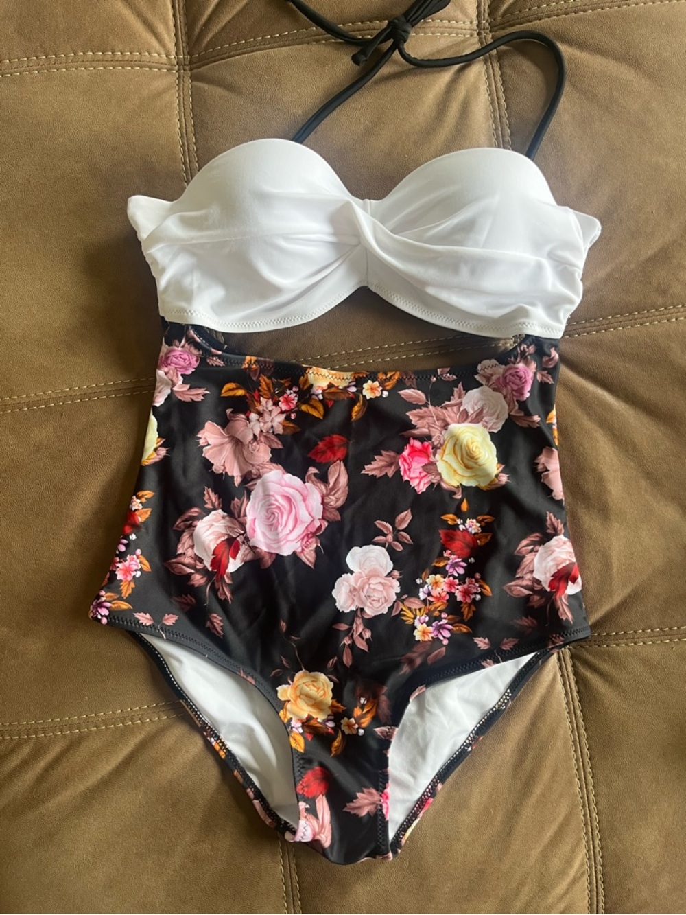 White & Floral One-Piece Swim Suit